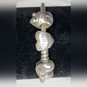 Pandora Sterling Silver Charm Bracelet w/heart-shaped clasp & 2 Charms